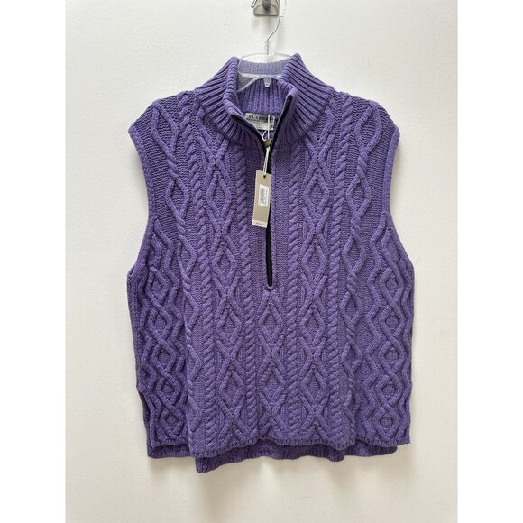 Blarney Woollen Mills Purple Sweater Vest Sz L sleeveless sweater Cable Knit - Picture 1 of 4